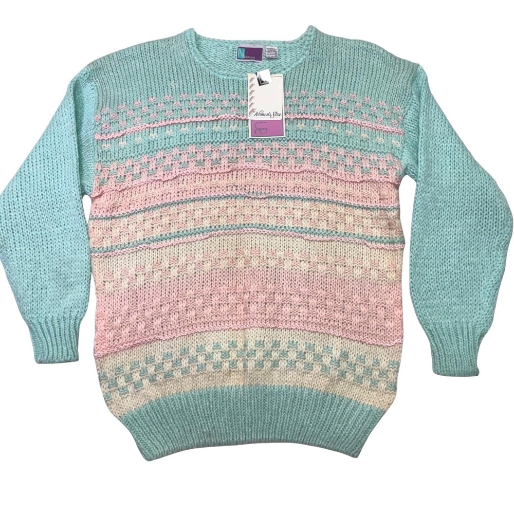 Vintage Needles Up Pastel Knit Sweater Women's Large NWT Ramie Blend Textured
